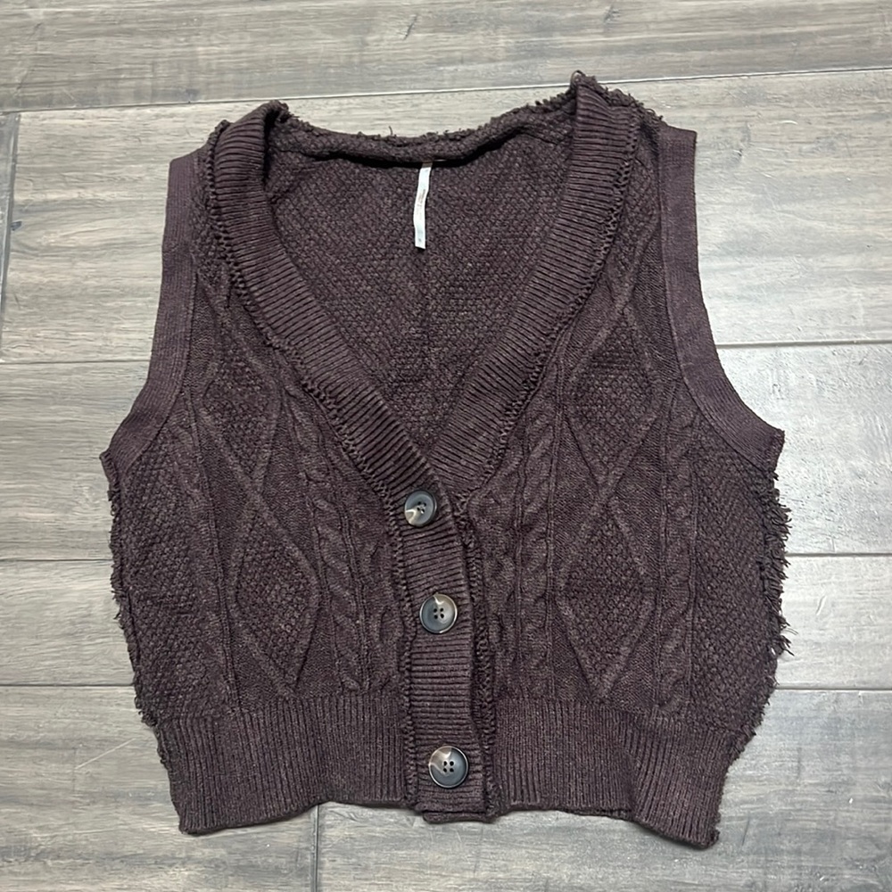 Free People Brown Cropped Sweater Vest